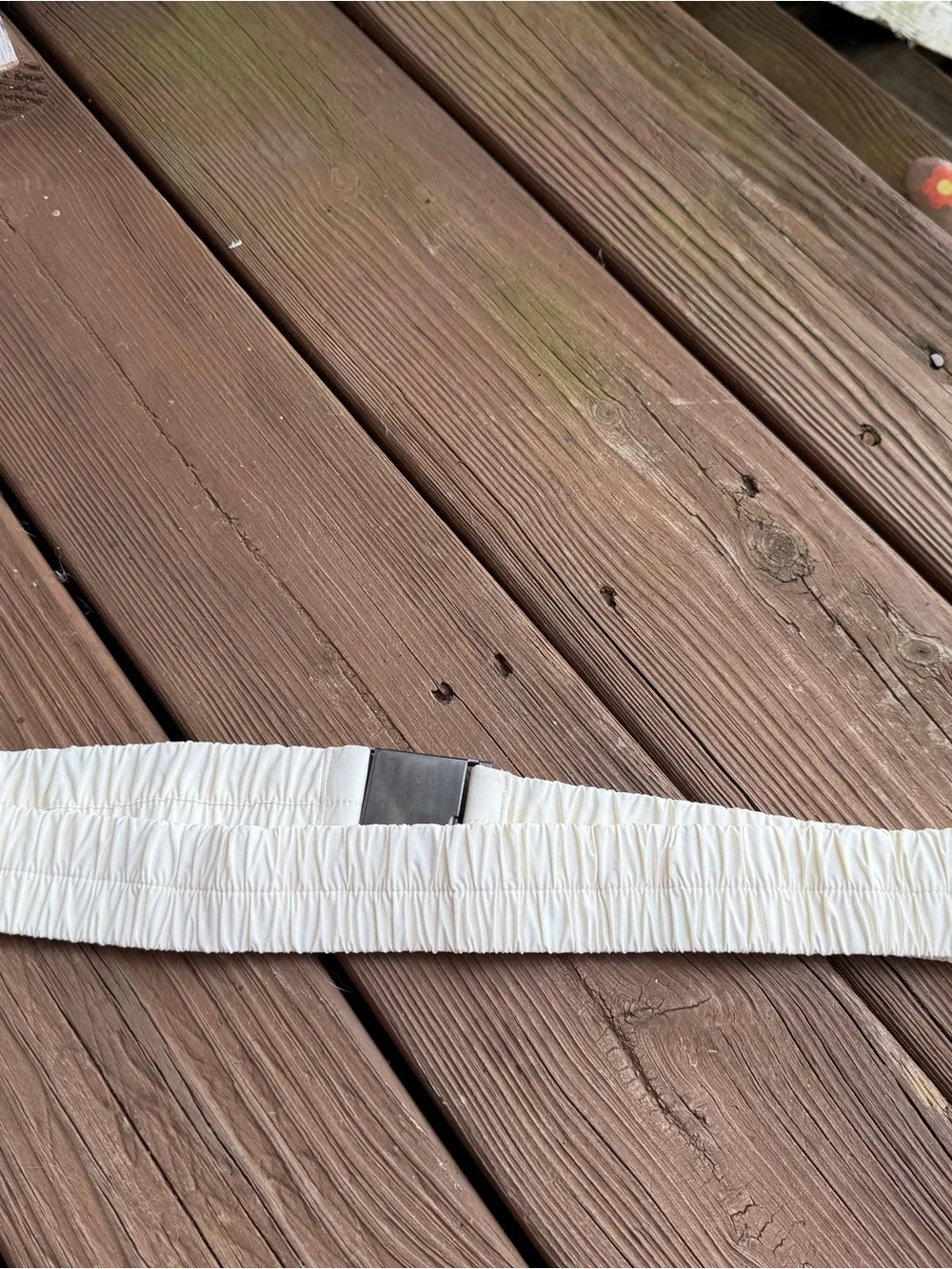 Vintage 80s White Ruched Elastic Cinch Belt Wide Gold Buckle Statement 39”